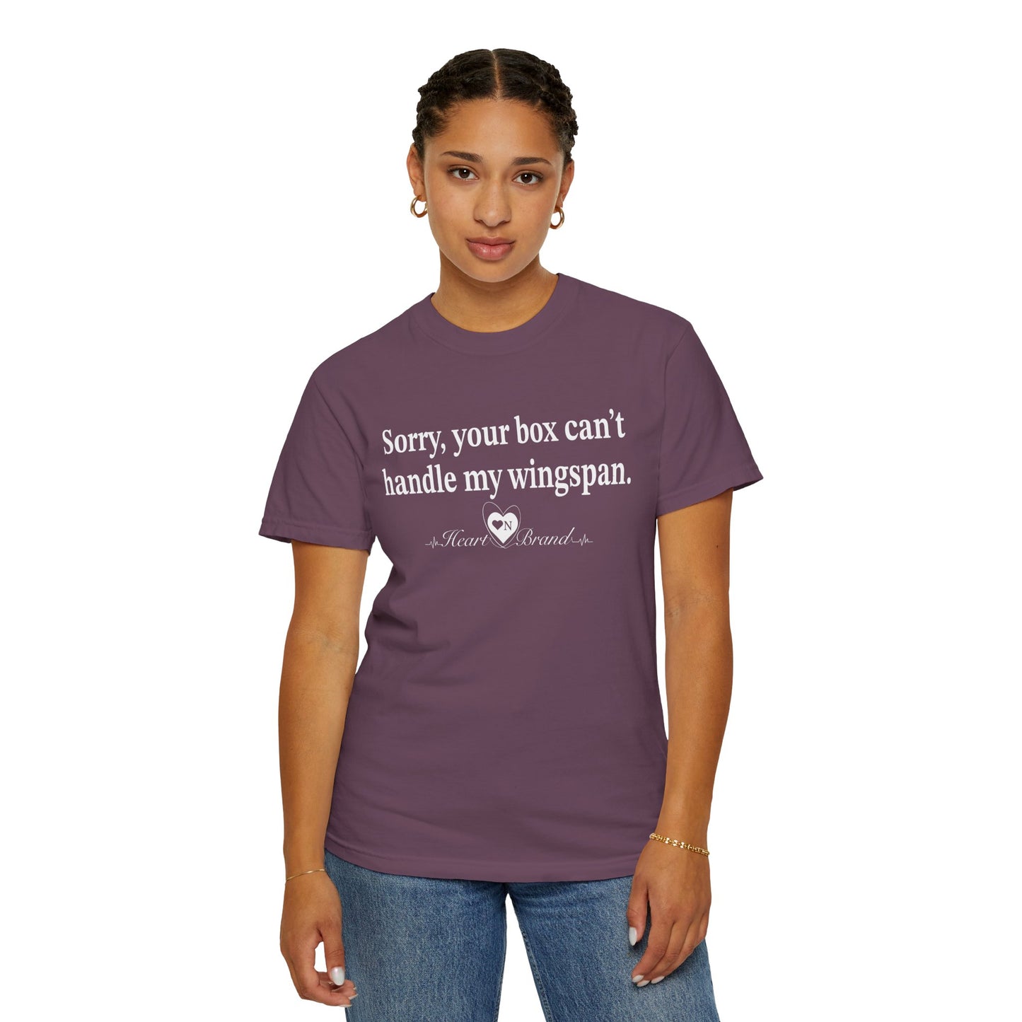 T-Shirt — "Sorry Your Box Can't Handle My Wingspan" with Back Wing Graphic