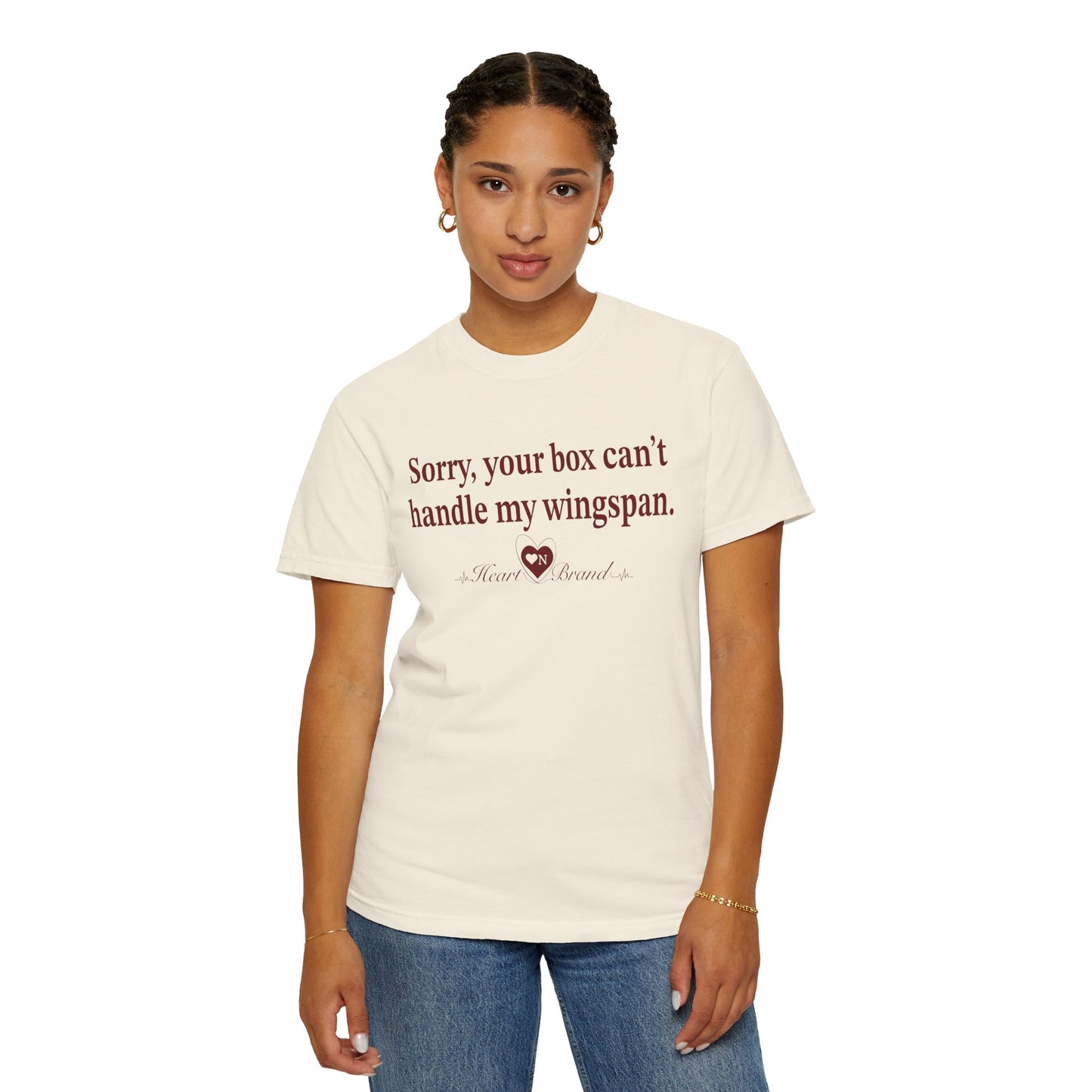 T-Shirt — "Sorry Your Box Can't Handle My Wingspan" with Back Wing Graphic