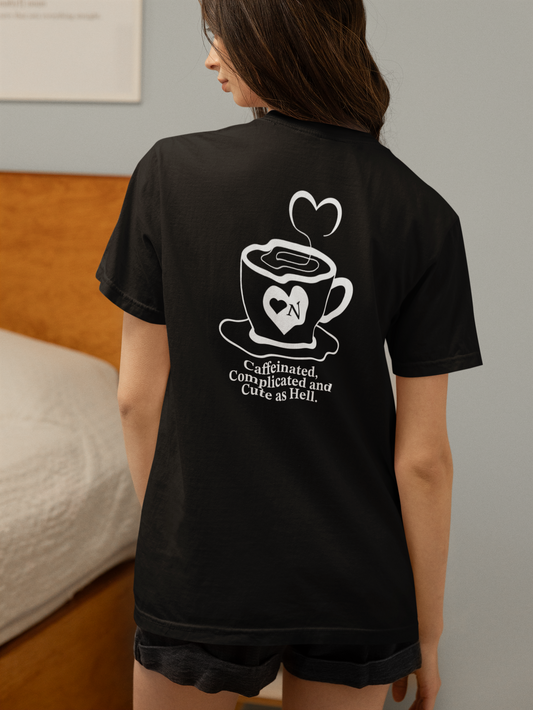 "Caffeinated, Complicated and Cute as Hell” Back Talk Tee – Heart On Brand Coffee Collection